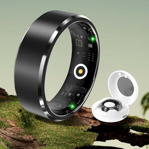 Smart Ring Herren Damen - Kein App-Abonnement Wearable für Schlaf-,Herzfrequenz- und Fitnesstracking, 5ATM 3g ultraleichter Smartring, 7 Tagen Akkulaufzeit, kompatibel mit iOS/Android (Schwarz,8)