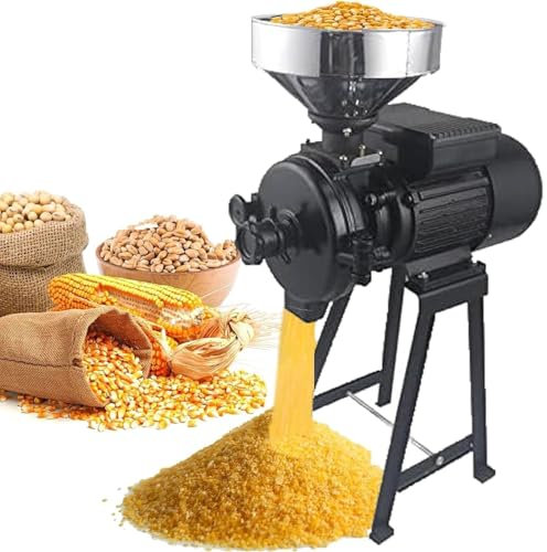 SaryEdge Electric Mill Wet Dry Cereals Grinder, Heavy Duty Grain Mills, with Funnel, Speed 1400r/min, Output 50-75kg/h, Adjustable Thickness, for Corn Rice Wheat Soybean (Black