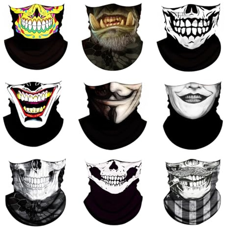 UBERMing 9 stycken tubhalsduk multifunktionell duk dödskalle ansiktsmask, utomhus funktionella dukar bandana motorcykel mask döskalle, halv balaclava andas män kvinnor för skidor löpning halloween