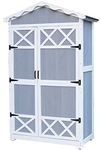 Wetterfester Gartenschrank aus Holz mit Metallgriffen, extra hoch, großer Geräteschuppen für Terrassenmöbel, Hinterhof und Gartenhaus, langlebiges und stilvolles Design (Größe: B)