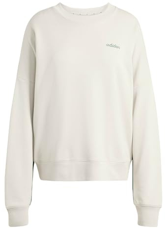 adidas Women's Seasonal Essentials Colorpop Sweatshirt with Embroidered Graphic, wonder alumina/collegiate green, XL