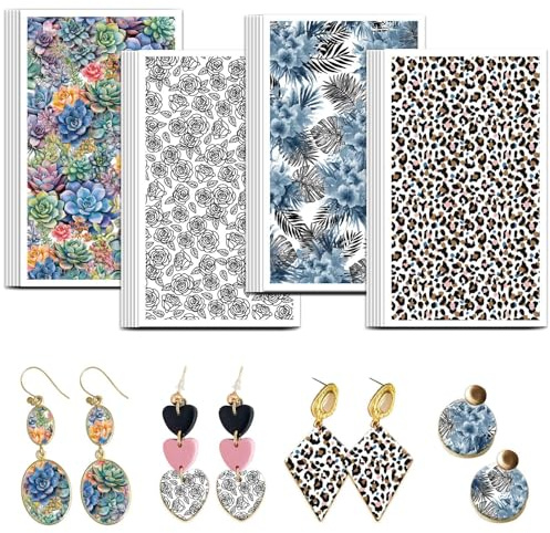 OLYCRAFT 24 Stück Ton Transferpapier Mit Leopardenmuster 4 Design Transferpapier Für Polymer Sukkulenten Und Tropische Blumen Polymer Ton Transferblätter Kleine Keramik Aufkleber Für Ohrringe