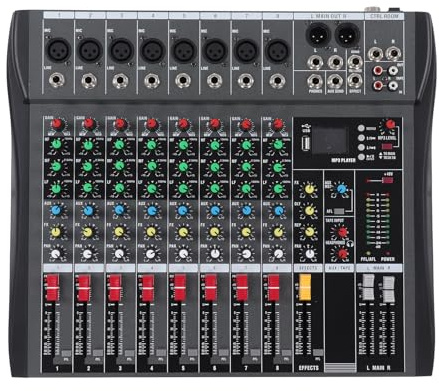 Mélangeur de Son Professionnel à 8 Canaux Audio Portable à 8 Canaux, Mélangeur de Son à 8 Canaux, Détecteur de Mixage, Débogueur, Carte de Mixage avec AC100-240V
