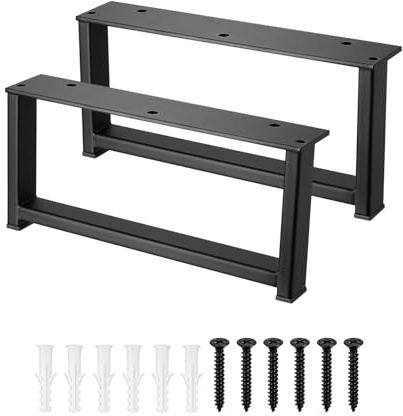 2 st svarta bordsben metall, industriell rektangel slitstark gör-det-själv möbler ben fötter för soffbord skrivbordsstativ bänk soffa frukost bar ben med skruvar (B 20 cm x H 9,3 cm)