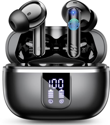 Wireless Earbuds, Bluetooth 5.4 Earphones In Ear with 4 ENC Noise Cancelling, 46H HiFi Stereo Bluetooth Headphones Deep Bass, IP7 Waterproof Bluetooth Ear Buds With Touch Control for iOS Android.Black