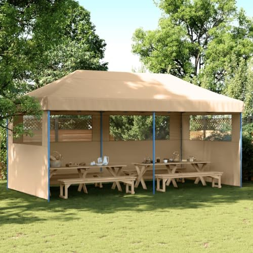 Juroupi Tendone per Feste Pieghevole Pop-Up con 3 Pareti Beige,Impermeabile Protezione UV,Tendone per Feste,Tende per Eventi e Tendoni-4004943