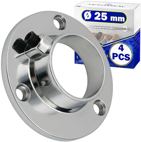 MONTERAL 4X Kleiderstange Halterung Ø25mm mit Befestigungsschraube | Kleiderstangenhalter Hergestellt aus Zink Aluminium Legierung mit Nickelbeschichtung – Garantie 10 Jahre - MONTERAL