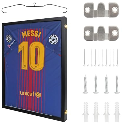 Kollyseek Sporttrikot-Rahmen Fußballtrikot-Display Erwachsenen-Standard Rugby-/Band-/Basketball-Trikots 3D-Schattenbox-Rahmen 60 x 80 cm Schwarz