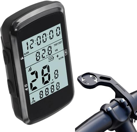 Ordenador inalámbrico para bicicleta, velocímetro GPS y odómetro con pantalla LCD de 2.4 pulgadas, retroiluminación, diseño siempre encendido, duración de la batería de 28 horas (computadora+extensión