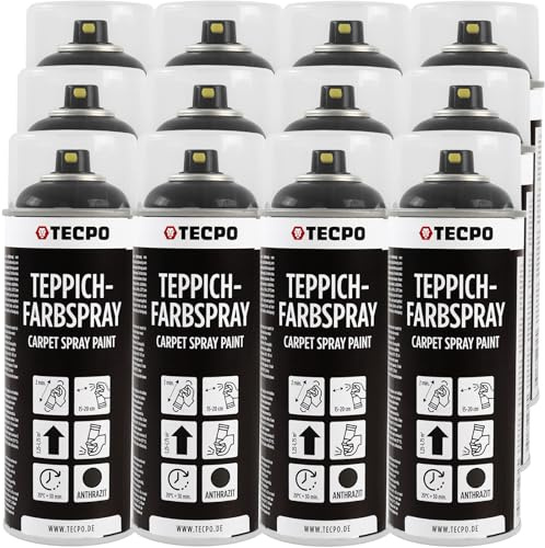TECPO Spray de pintura para alfombras, 12 x 400 ml, color antracita, para alfombras, alfombrillas de coche, tejido de goma, plástico, tratamiento interior