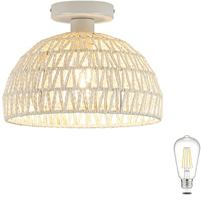 Adebime Boho Deckenleuchte Rund Ø30 cm Rattan Optik Metall, 800 Lumen Warmweiß (2700K), Vintage Deckenlampe für Flur Wohnzimmer Schlafzimmer, E27 Fassung inkl. 8W LED [Energieklasse E]