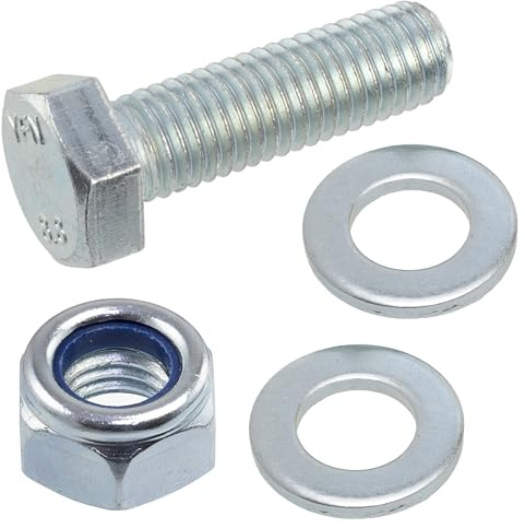 AERZETIX - Kit de 10 boulons М12x40 mm à tête hexagonale + 20 rondelles + 10 écrous autobloquants hexagonaux M12 pour assemblage bricolage et fixation légère | en acier