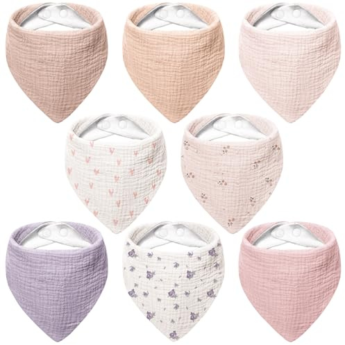 bearmoss Mousseline Bébé Bavoirs 8 Paquet 100% Coton Bébé Bandana Bave Bavoirs pour Unisexe Bébé Filles Garçons Bave et Dentition