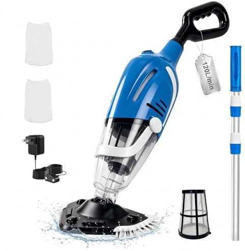 Bostar 2026 Neu 120L/min Poolsauger Akku mit Teleskopstange, 80 Minuten Laufzeit Doppel Filtration Kabelloser Poolreiniger Pool Reiniger Handstaubsauger für Gartenpool Kleine Pools Spa