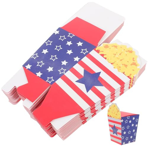 SHINEOFI 30 Stück Popcorn Geschenkboxen aus Papier mit US Unabhängigkeitstag Motiv Snackboxen für Party Kino und Filmabend Dekorative Popcorn Eimer