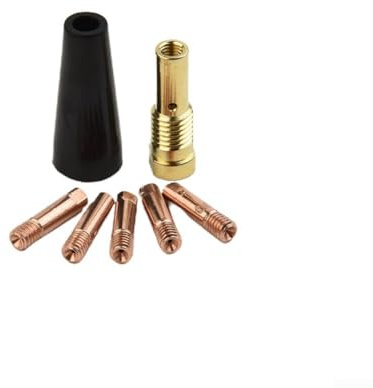 7 ugelli per torce MIG senza gas adatte per Century FC90 Saldatore a filo con anima flux-core K3493-1 030 0,8 mm 035 0,8 mm asta di collegamento in ottone 5 punte in rame 1 copertura protettiva (035