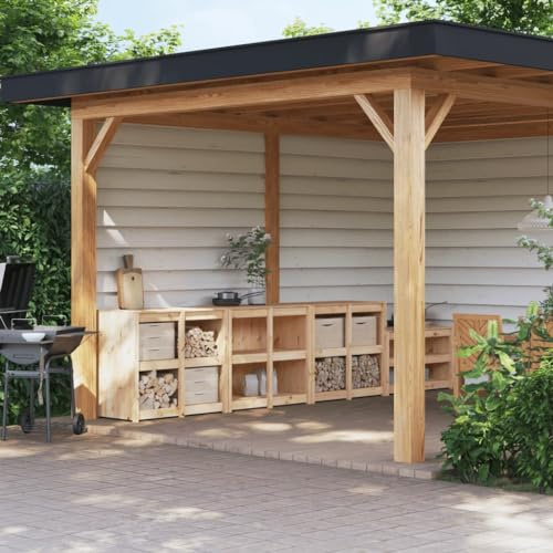 Owoxanthellate Mobile da cucina per esterni, in pino massiccio, 106 x 55 x 92 cm, non trattato, per giardino, cucina, con piano di lavoro, per balcone, campeggio e cucina in terrazza