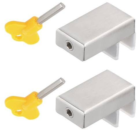 2 Sets Sliding Window Security Locks, Adjustable Stainless Steel Door Frame Lock with Key, Window Limit Stopper, Door Windows Safety Lock for Home Office School