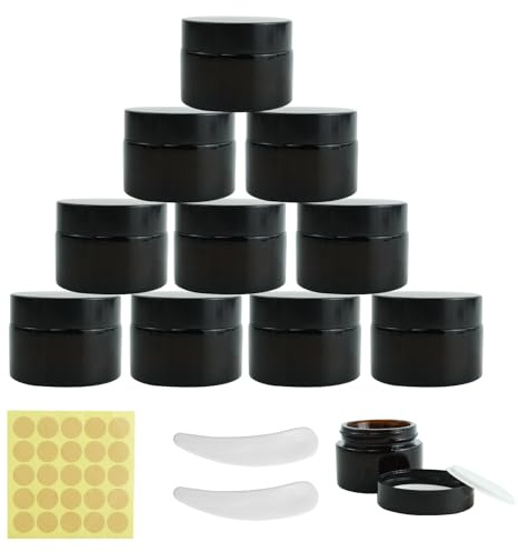 10 st Glas salvabehållare, 30 ml bärnstensfärgade glas tom burk, krämbehållare, liten burk med lock, reseprovbehållare, krämdosor för att fylla på kosmetika, lotioner, krämer