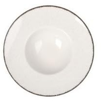 Genérico Plato de Pasta Risotto Tradicional Resistente, Estilo Rústico, 28cm, Blanco con Borde Gris, Pack de 6 Unidades