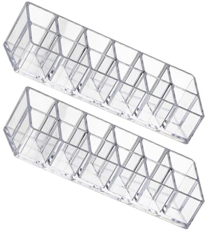 SOLUSTRE Caja Organizadora Transparente para Lápiz Labial y Cosméticos, Soporte Estante para Brillo de Labios, Doble Capa y 12 Compartimentos, para Uso en Dormitorio y Salón, Set de 2