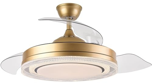 DRW Lampada Ventilatore da soffitto Dorato di Design con Pale retrattili 3 Colori di luci e Telecomando Ø107x33-48 cm Lampada:ø50 cm