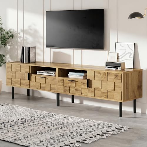 Homgoday Mueble para TV con Diseño de Mosaico, Almacenamiento Multifuncional con Cajones y Puertas, Patas Metálicas, Tablero de Partículas, para Sala de Estar