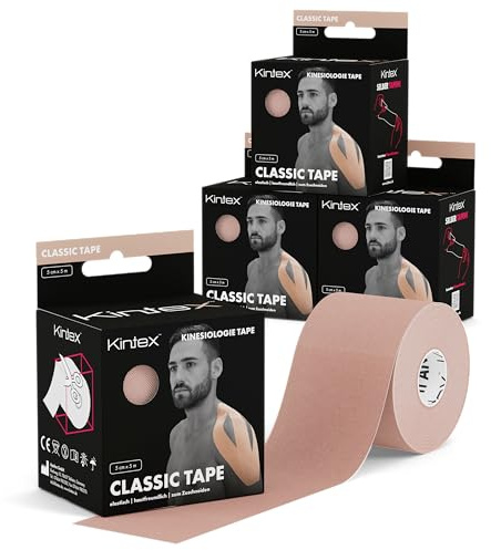 Kintex 4 Rollen Kinesiologie Tape Classic, 5 cm x 5 m, hautfreundliches & wasserfestes Kinesiologie Tape, Physio Tape, für Sport & Physiotherapie
