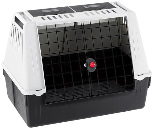 Ferplast Hundebox Auto Atlas CAR 80, Ablagefach, Doppelte Schiebeöffnung mit Sicherheitshaken, Abtropfmatte L 82 x W 51 x H 61 cm – Max 20 kg