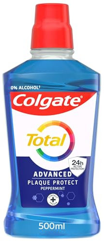 Colgate Total Plaque Protect Mouthwash 500ml - Fights The Root Cause² of Many Oral Health Problems - actively Prevents¹ Oral Health Problems - 24 Hour Antibacterial¹ - Alcohol Free†