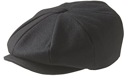 Peaky Blinders 8 Piece 'Newsboy' Style Flat Cap -Melton Wool Fabric , Black, X-Large (61cm)
