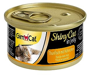GimCat ShinyCat in Jelly, atún con pollo - Alimento húmedo para gatos, con pescado y taurina - 24 latas (24 x 70 g)