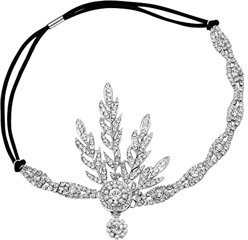 BABEYOND 1920-tals stil blad medaljong runt pannband med pärlor inspirerad av den stora Gatsby-accessoarer för dam, Silver Uk, En Storlek