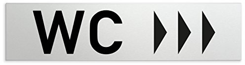 'Baños de aluminio WC – cartel para puerta con mensaje WC + Dirección Flecha derecha 160 x 40 x 1,5 mm (superficie refinado) • auto-adhesivos