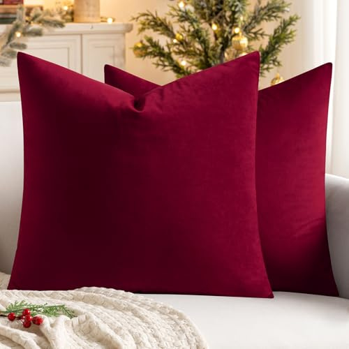 MIULEE 2er Set Kissenbezug 50x50 cm samtkissen couchkissen Weinrot | Kissenhülle Dekorative Dekokissen Sofakissen Wurfkissenbezug mit Verstecktem Reißverschluss Sofa Schlafzimmer