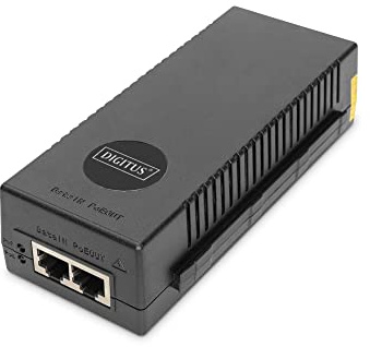 DIGITUS PoE+ Injektor – 10 Gigabit – 30 W PoE-Budget – IEEE 802.3af/at | Auto Erkennung von PoE-Geräten – 100m Reichweite – Schwarz