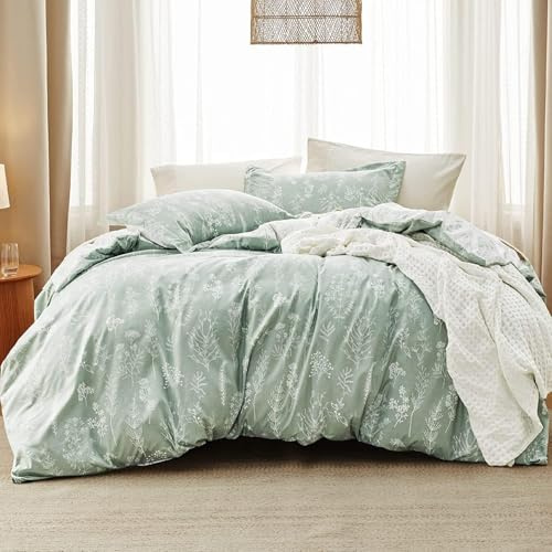 Bedsure Twin/Twin XL Comforter Set - Sage Green Bed Set, 2 Pieces Cute Floral Bedding, 1 Soft Reversible Botanical Flowers Comforter and 1 Pillow Sham