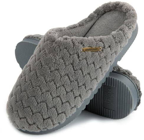 LongBay Women's Flannel Slippers Soft Memory Foam Slip on House Shoes Indoor Outdoor（5-6，Grey）