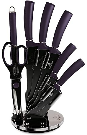 Berlinger Haus Ensemble de couteaux de cuisine avec bloc, 8 pièces pour cuisine, couteaux de cuisine avec ciseaux de cuisine et aiguiseur, ensemble de couteaux de chef tranchants en acier inoxydable