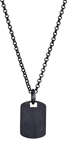 Kuzzoi Herren Halskette mit Military Platte (15 mm) in 925 Sterling Silber oxidiert, Kette mit Plaketten-Anhänger für den Mann, Dog Tag Herrenkette, Länge 50cm