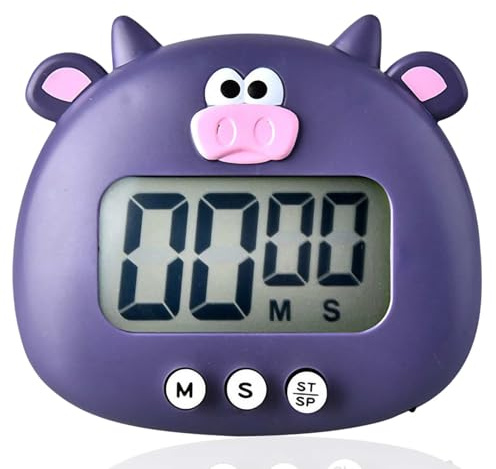 Niedliche Cartoon-Tier-Digital-Timer, Eieruhr Küchentimer Countdown-Timer, Kinder-Timer, LCD-Display, Magnetischer Küchentimer Mit EIN-/Aus-Schaltern Für Küche, Kochen, Backen(Lila)
