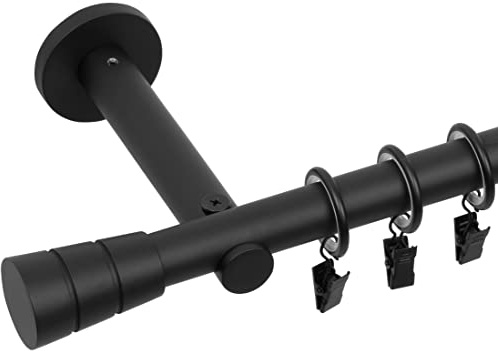 RENA Gardinenstange Vorhangstange - 19 mm - aus Metall - Lautlose Rollen - Komplettset - Schwarz Matt 160cm |Basic