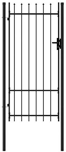 JUNZAI Zauntor Einzelflügel mit Speerspitzen, Gartentor, Gartentür, Gartentüren, Tor Garten, Gartentüren, Garten Tore, Flügeltore, Stahl 1 x 2 m Schwarz