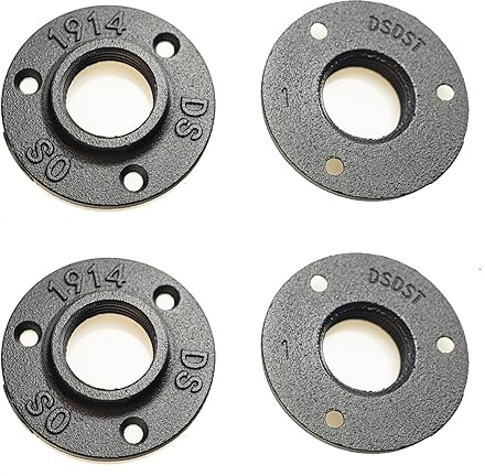 Paquete de 4 bridas de hierro maleable negro DN25 (1 pulgada), brida de tres agujeros, tubería de hierro, accesorio de piso, brida roscada de fontanería, brida roscada de bricolaje, muebles