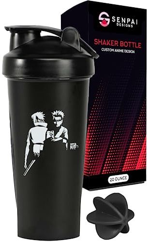Senpai Designs Anime Shaker-Flasche – Shaker-Flasche mit Shaker-Ball – Nährstoff-Shake – Protein-Shake, Mahlzeitvorbereitung & Ersatz – Fitness-Workout-Flasche – Anime (schwarz)
