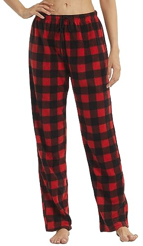 LNFINTDO 1-2er Pack Damen Schlafanzughose Lang Fleece Kariert Pyjamahose | Weihnachts Pyjamahose,Winter Warm Pyjamahose,Nachtwäsche Hose mit Kordelzug,Fleece Lounge Hosen,Ideal für Zuhause