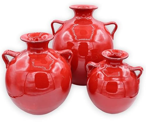 SICILIA BEDDA CAPACI Jarrón ánfora con Asas en cerámica Fina, Color Rojo, con 3 Opciones de tamaño, (1ud) - Talla Grande