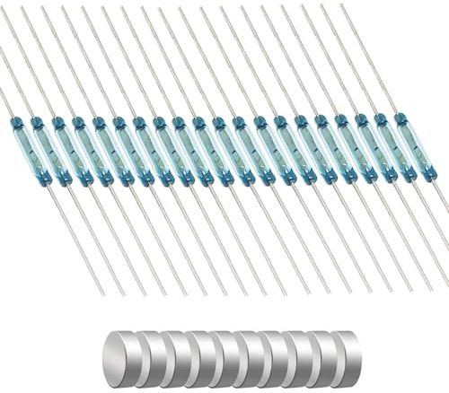 Gebildet 20Stück Mini-Glas-Reed-Schalter, Reed-Kontakt, Normalerweise offen (N/O), Magnetischer Induktionsschalter (2mm x 10mm), mit 10Stück Mehrzweck-Magnetfolie