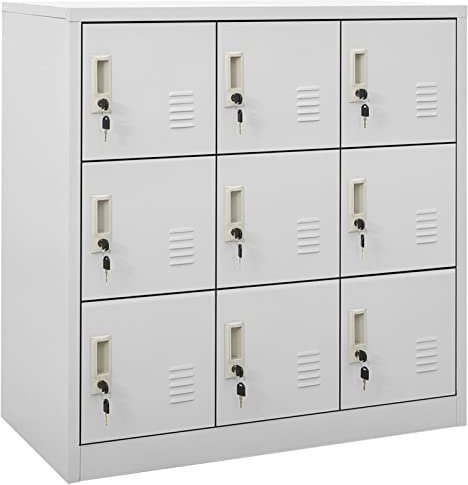 SECOLI Spindschrank Schließfachschrank abschließbarer Metallschrank Werkstatt Fächerschrank blechschrank Metallspind Umkleideschrank -Hellgrau-mit 9 Schließfächern