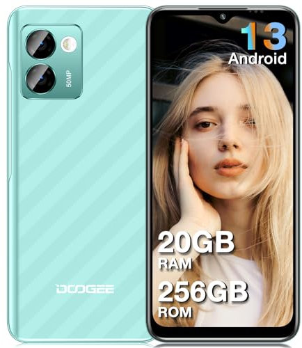 DOOGEE N50 Pro Teléfono Móvil Libres 2024, 20GB RAM+256GB ROM, Android 13, 50MP AI Cámara, 6,52 Pulgadas HD+, 1TB Ampliable, 4200mAh Batería 18W, Widevine L1 Smartphone 4G OTG/GPS/Face ID-Huella